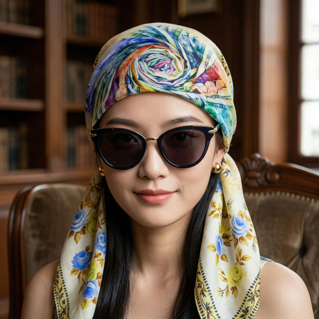 Vertical Stripe Floral Pattern Scarf